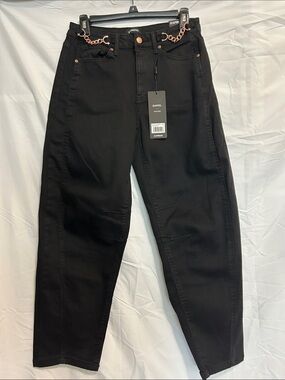 Express Black Barrel Jeans with Chain Detail
